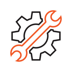 Setting tools icon. Black and orange objects, outline design. Vector illustration