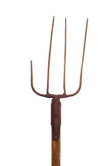 Broken pitchfork on white background