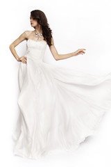 Fototapeta na wymiar Brunette white dress posing