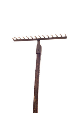 Old Garden Rake On White Background