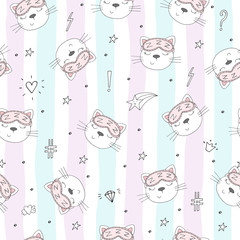 Seamless pattern with cute little cat. vector illustration