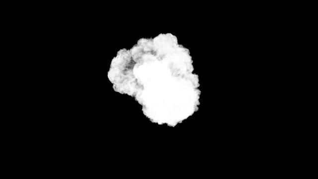 Smoke puff towards the camera, smoke hits camera's lense. Separated on pure black background, contains alpha channel.