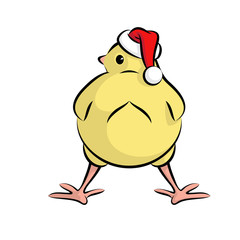 Cute Little Santa Claus Christmas Chick. Vector Illustration Of A Baby Chicken Wearing Santa Claus Hat..