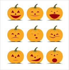 The image of different emotions.  The face of a pumpkin.  Collection.  Joy and sorrow.  Laughter and sadness.  Vector image.  Can be used in advertising and decoration.  Suitable for Halloween