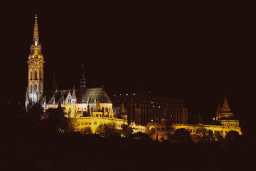 Fototapeta na wymiar Hungary, Budapest, night city view..Europe, old town, night life. Bridge across Danube and Buda Castle.
