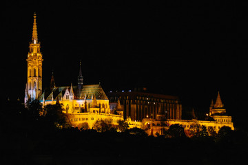 Fototapeta premium Hungary, Budapest, night city view..Europe, old town, night life. Bridge across Danube and Buda Castle.