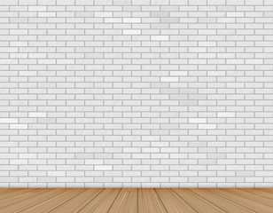 Wall of white brick and wooden floor