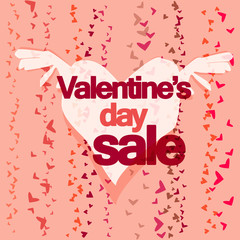 Cover design for valentines day sale shopping signboard , romantic design with heart pattern, heart with wings