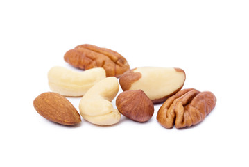 Mixed nuts isolated on white background