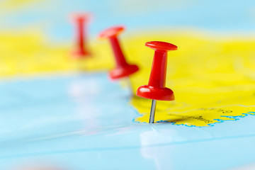 Travel destination points on a map