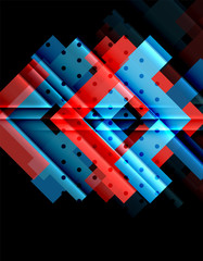 Colorful triangles and arrows on dark background