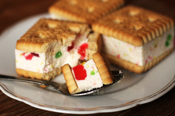 Sandwich cookies with jelly, food