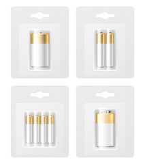 Vector set of realistic battery types in blister pack