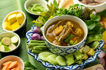 Fish organs spicy soup with bamboo shoots and vegetables