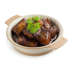 Pork boiled in the sweet gravy isolated on white background