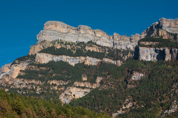 Mountain landscape in Ordesa National park, Pyrenees, Huesca Spain.