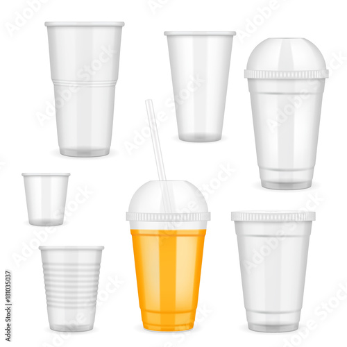 Download "Vector realistic transparent disposable plastic cup set" Stock image and royalty-free vector ...