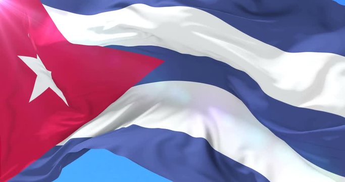 Cuba flag waving at wind in slow, loop
