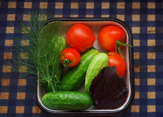 Top view of Salad veggie is breakfast for healthy,tomatoes, cucumber