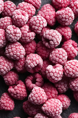 Frozen raspberry. Close up. Top view. High resolution product.