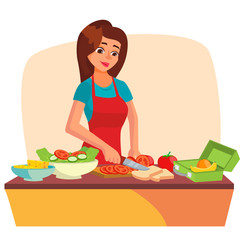 Lunch Box Vector. Making A Healthy School Lunch For Kids. Making School Lunch Box. Cartoon Character Illustration