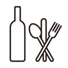 Fototapeta premium Bottle, knife, spoon and fork