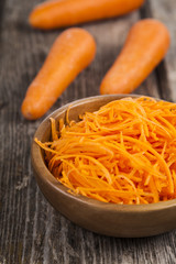 Grate  carrots in a bowl