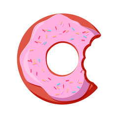 Donut with a mouth bite isolated on white background. vector illustration in flat style