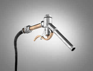 retro fuel nozzle pump with hose isolated on grey gradient background 3d
