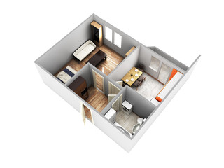 interior apartment roofless apartment layout 3d render without shadow