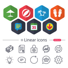 Beach holidays icons. Umbrella and sandals.