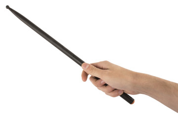 black drumstick for playing in the right hand