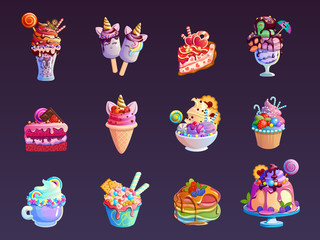 Set of icons unicorn food. Vector illustration.