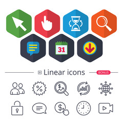 Mouse cursor icon. Hourglass, magnifier glass.