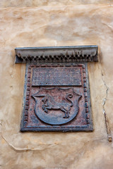 Close up unicorn emblem on wall in Warsaw