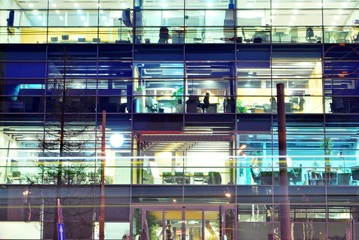 Modern office building at night