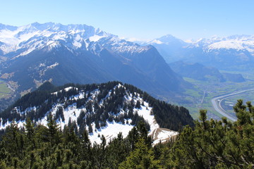 Aerial view of Liechtenstein (Upper Rhine valley), taken from the Alpspitz peak in Gaflei village in the municipality of Triesenberg.