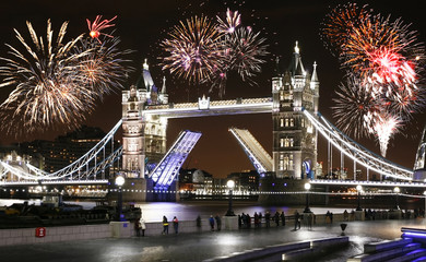 Tower Bridge at Night - New Year's Eve Fireworks over Tower Bridge