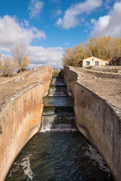 Canal de Castilla, famous Landmark in Fromista, Palencia, Castilla y Leon, Spain.