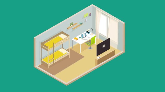 isometric vector modern kids room model. Modern interior design. -stock footage