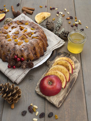 Christmas cake on a wooden background. 