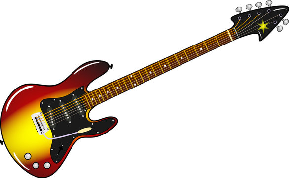 E-Gitarre in Sunburst mit schwarzem Pickguard und Rosewoodgriffbrett