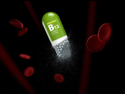 3d Illustration of b12 mineral, dissolved Capsule in the vein