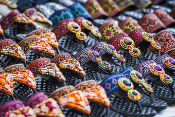 Shoes decorated with Jewelry.