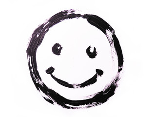 Black smiley drawn on a white background. Grunge drawing. Smile face