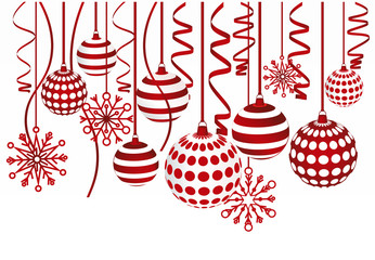 Christmas balls and snowflakes hanging on. Chritmas frame vector illustration.
