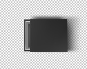 Black empty box mock up on transparent background. Top view. Template for your presentation design, banner, brochure or poster. Vector illustration
