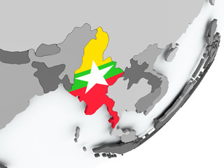 Flag of Myanmar on map