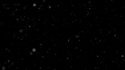 Snowfall Bokeh Lights on Black Background, Shot of Flying Snowflakes in the Air