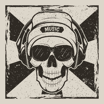 Skull music vector vintage grunge design